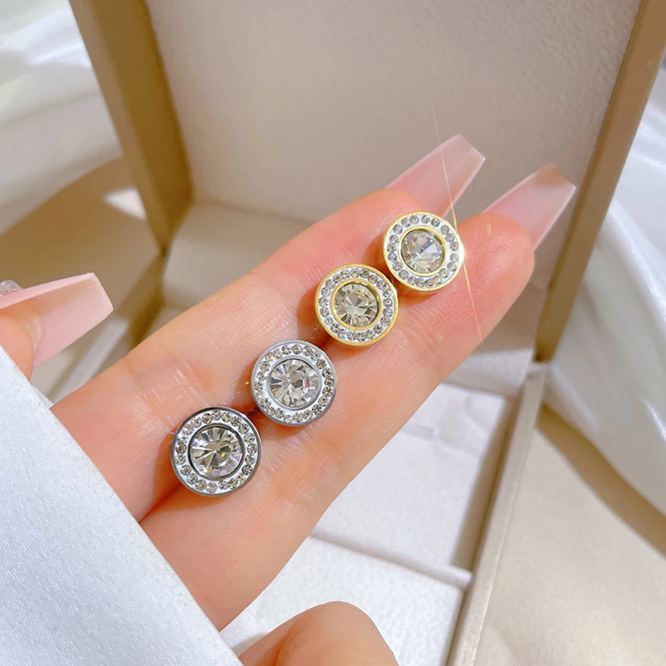 ZAKOL Shiny Crystal Zircon Round Pendant Necklace Earrings for Women Exquisite Stainless Steel Chain 2 Pcs Jewelry Set 5