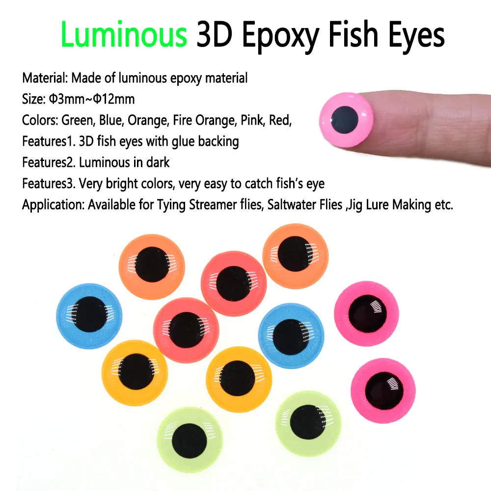 Bimoo 100PCS Luminous Epoxy 3D Fish Eyes Fly Tying Material For Streamer  Saltwater Flies Fishing Lures Jig Lure Making Accessory