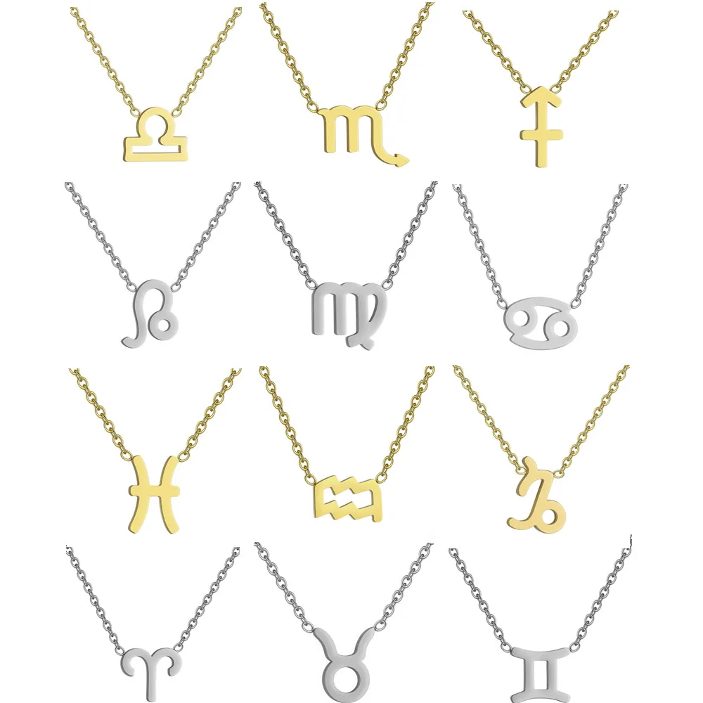 Stainless Steel Star Zodiac Sign Necklace 12 Constellation Pendant Necklace Women Aries Leo Virgo Gemini Libra Pisces Jewellery 1