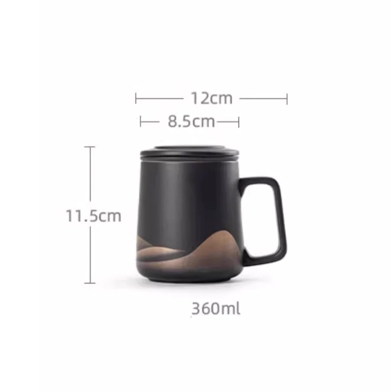 Creative Ceramic Gradient Color Tea Cup, with Cover, Chinese Style Office Supplies, Handle, Tea Water Filter Separation Mug, 1Pc
