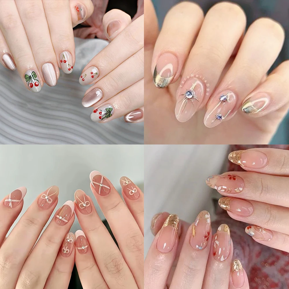 240pcs 손톱에 짧은 아몬드 프레스 소프트 젤 팁 전체 커버 가짜 아크릴 UV 젤 손톱 확장 투명 타원형 아몬드 거짓 손톱