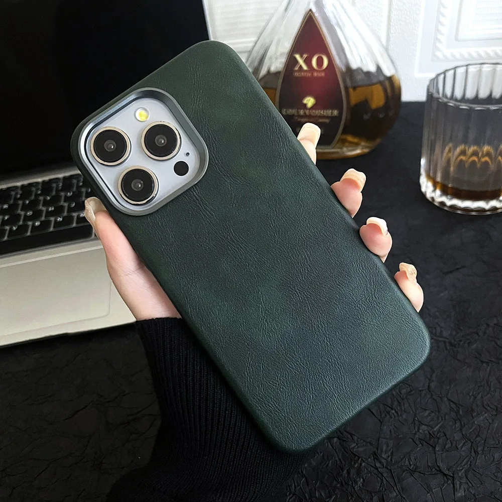 Premium Vintage Leather Magnetic Phone Case with Wireless Charging and Shockproof Back Cover