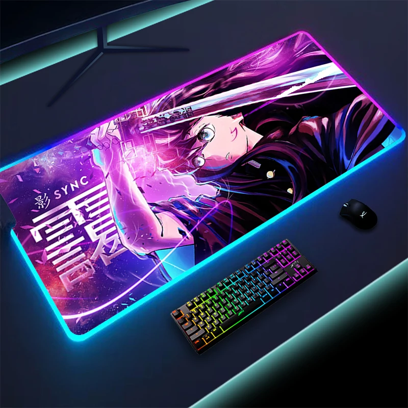 

RGB Mouse Pad Muichiro Tokito Gaming Accessories HD Print Computer Large Game Keyboard LED Mousepad XXL PC Gamer Laptop Desk Mat