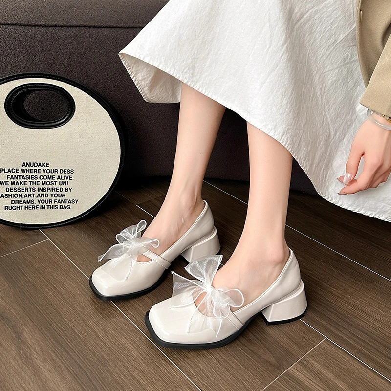 Aphixta Sweet Oink Riband High Heels Woman Shoes Patent Leather Pumps Female Shallow Mary Janes Shoes Woman zapatos de mujer