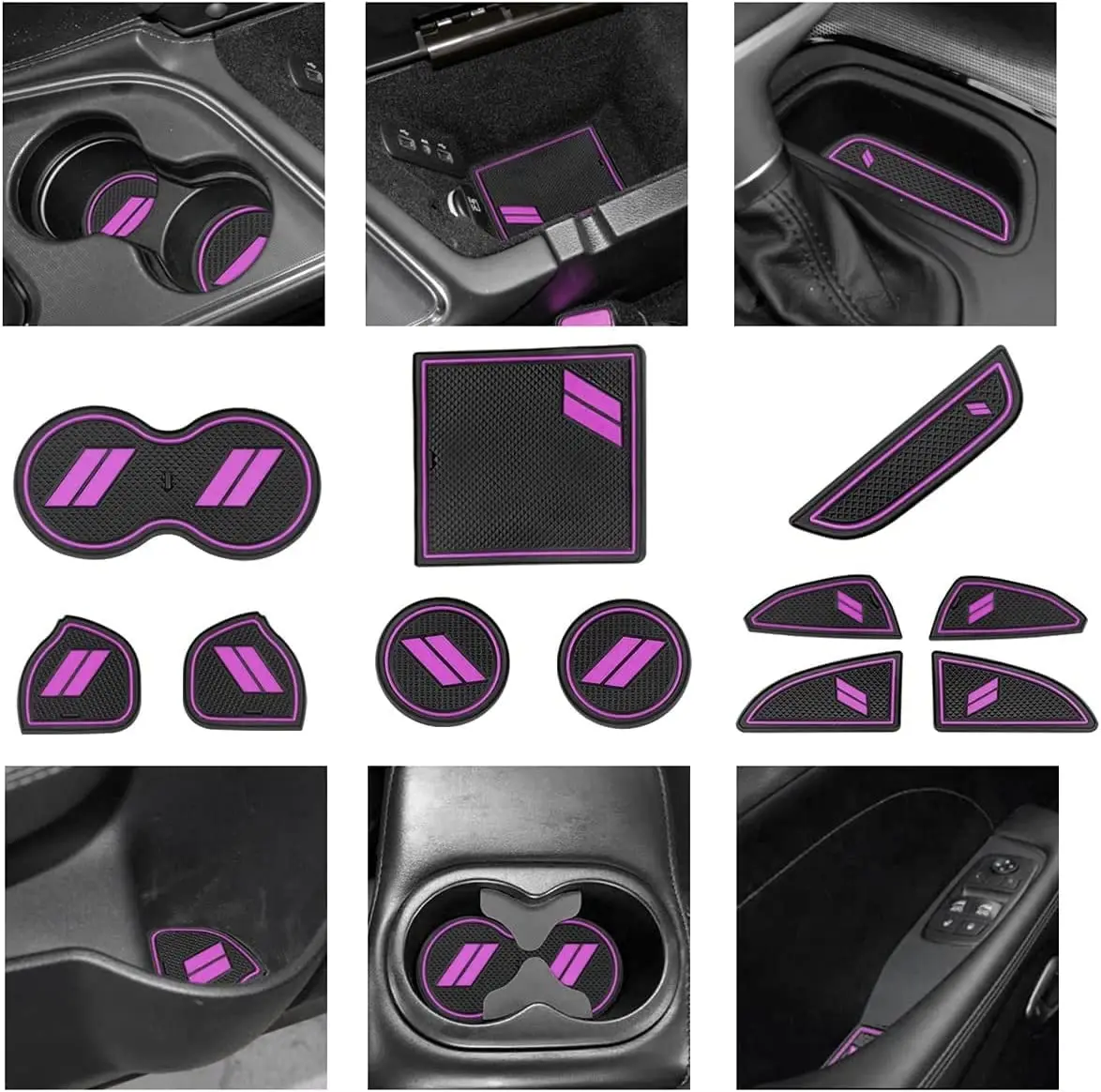 Accessori Interni Per 15-20 Dodge Challenger Portabicchieri Inserto E Shifter Trim Mats Door Center Console Liner (11 Pezzi, Viola)