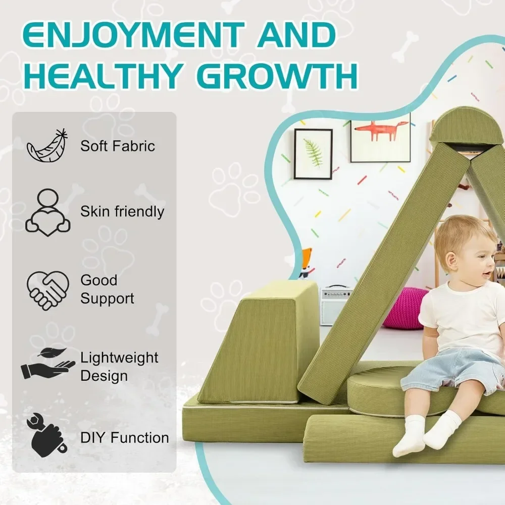 Kids Sofa, Corduroy 10 Piece Modular Children's Game Creative Sofa Set, Bedroom Soft Foam Baby Sofa