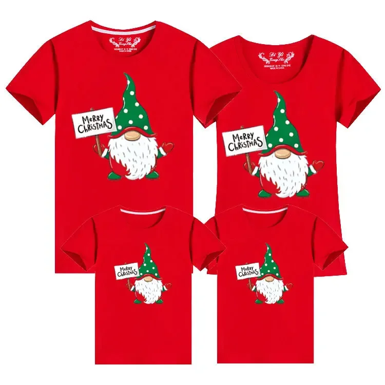 Ropa de manga corta para padre, madre, hijo e hija, de algodón, con estampado de dibujos animados, trajes familiares a juego para Navidad, camiseta para mujer, hombre y niño