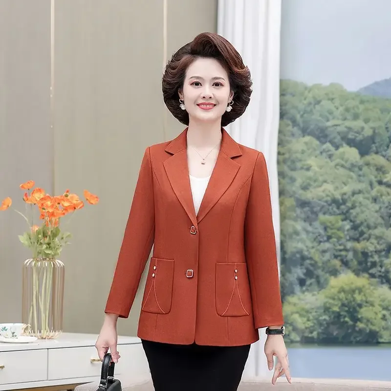 

Middle-aged Women Blazer Office Lady 2023 Elegant Notched Blazers and Jackets Long Sleeve Solid Work Female Suit Coat ERRW