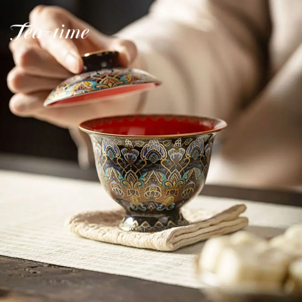 150ml Chinese Enamel Colored Gaiwan Ancient Hand Grasping Bowl Tea Lid Set Tea Tureen Maker Cover Bowl Items Ornaments