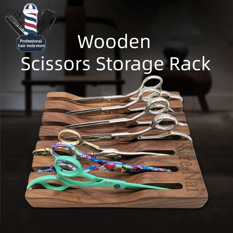 Wooden Scissors Display Rack Hairdressing Scissors Storage Tray Barbershop Desktop Combs Organizer Salon Supplies 58 holes pigment ink bottle organizer wooden double drawer paint storage rack painting brush holder modular stand art supplies