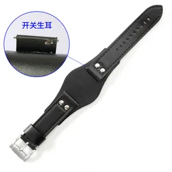 Genuine Leather Pebble Grain Watch Strap - 20/22mm Vintage Retro Men's Bracelet - 20mm (Black - B - S Clasp)