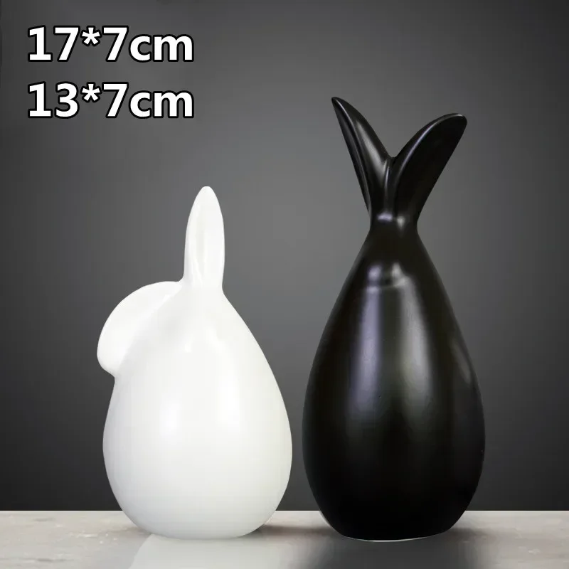 Nordic Ins Ceramic Rabbit Ornaments Home Cabinet Animal Crafts Porcelain Rabbit Shape Decoration A pair of Rabbit Figurines