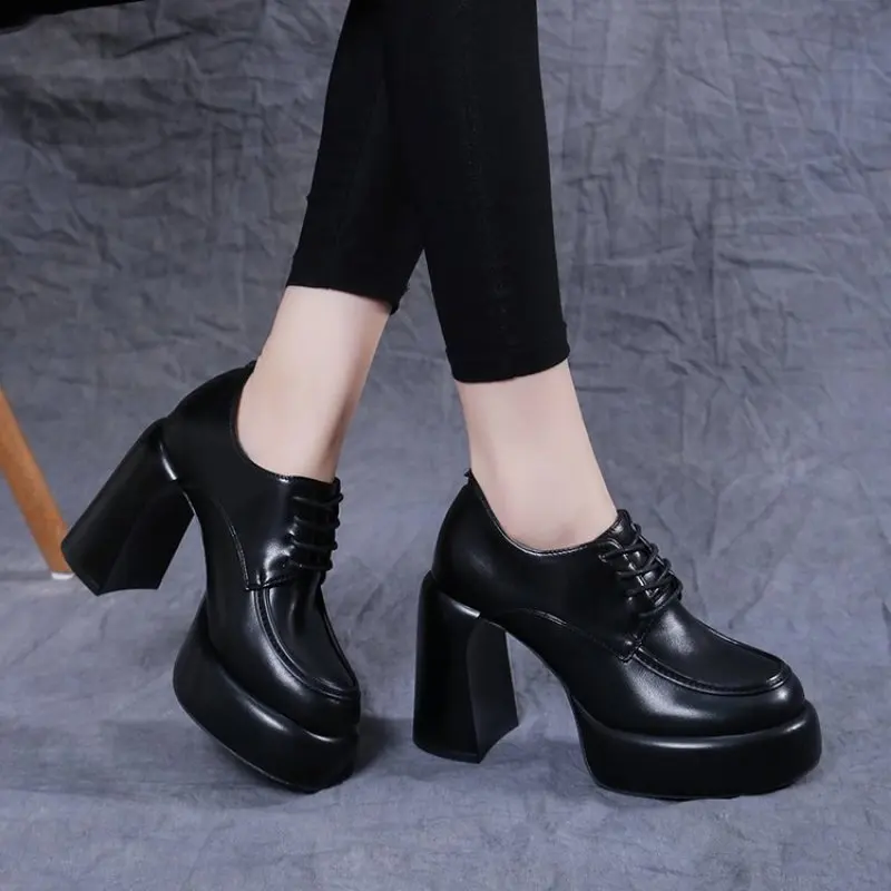 New Fashion Casual Spring Autumn luxury Pumps Women High Heels Shoes Chunky Heels Designer Platform Black apricot 2024 comfort