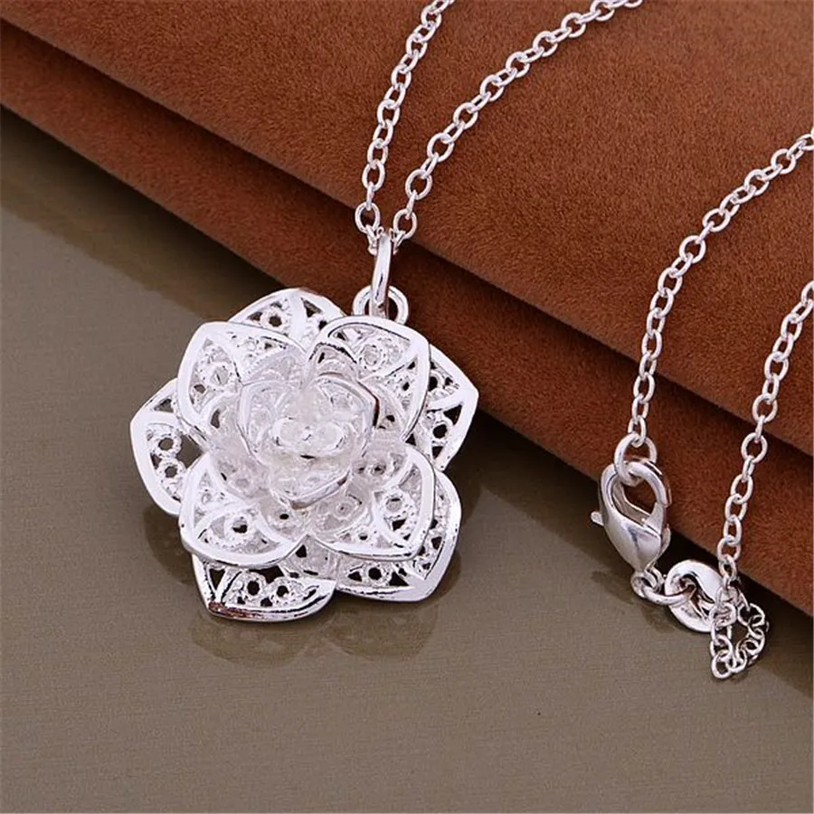 

Charms Pretty Fashion Cute Nice Silver Color Jewelry Wedding Noble Elegance Women Classic Flower Pendant Necklace