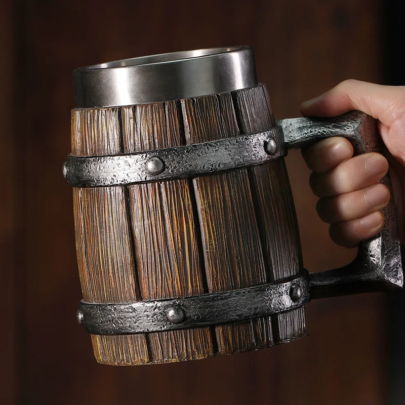 Wooden barrel beer mug Large-capacity Coffee mug Water bottle Tazas de caf&eacute; with stainless steel