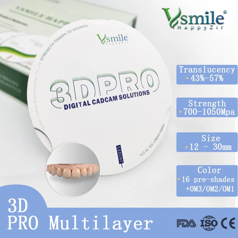 

Functional 3D pro Multilayer Zirconia Blocks Dental Lab Materials CAD CAM 95mm zirkonzahn System