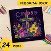 Cross surrounded by flowers Art Coloring Book 24page Adult Picture Book help relieve stress and mood Graffiti Painting Drawing 1