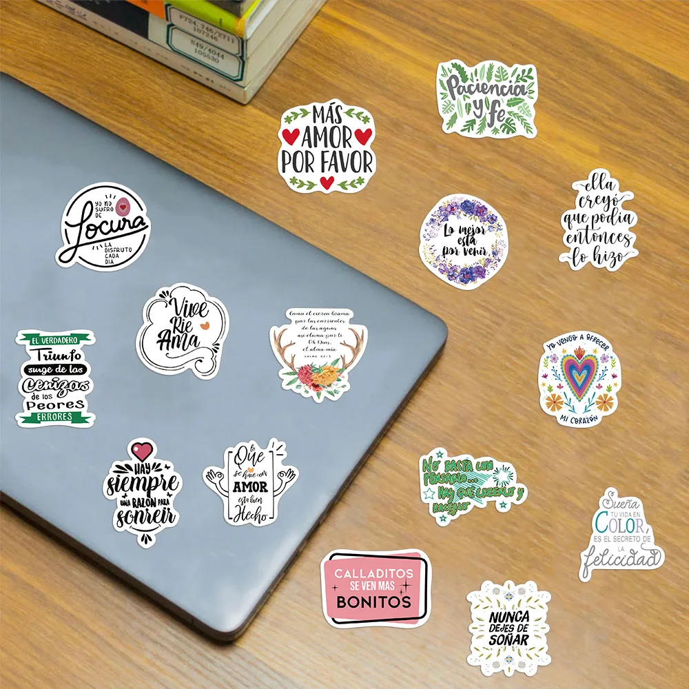 55PCS kreative und inspirierende spanische Handbücher DIY Handyhüllen Notebook Wasserbecher Kühlschrank Desktop wasserdichte Aufkleber – Detail 8