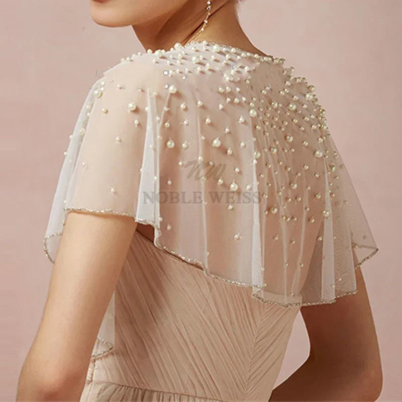 Pearls Tulle Satin Wedding Shawl Bolero Jackets For Bridal Party Coat Bridal Wrap Customized wedding shawl