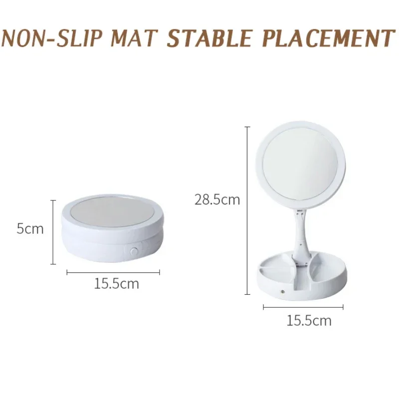 Makeup Mirror With Light LED Daylight Vanity Mirror 360&deg;Rotation Detachable/Storage Base 3 Modes With Light USB Charger