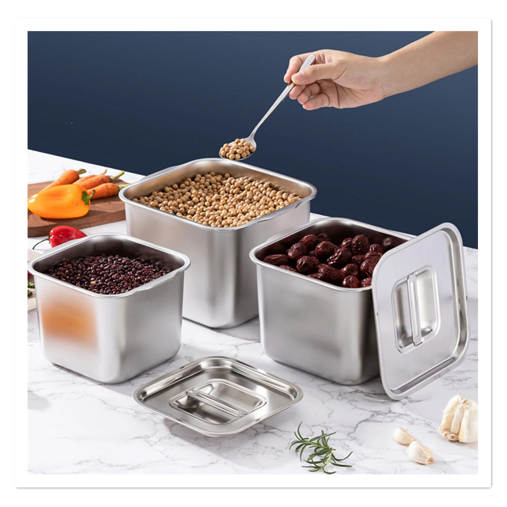 201 stainless steel square pig oil tank with lid seasoning can flavor cup household kitchen seasoning can ice cream box pearl ca