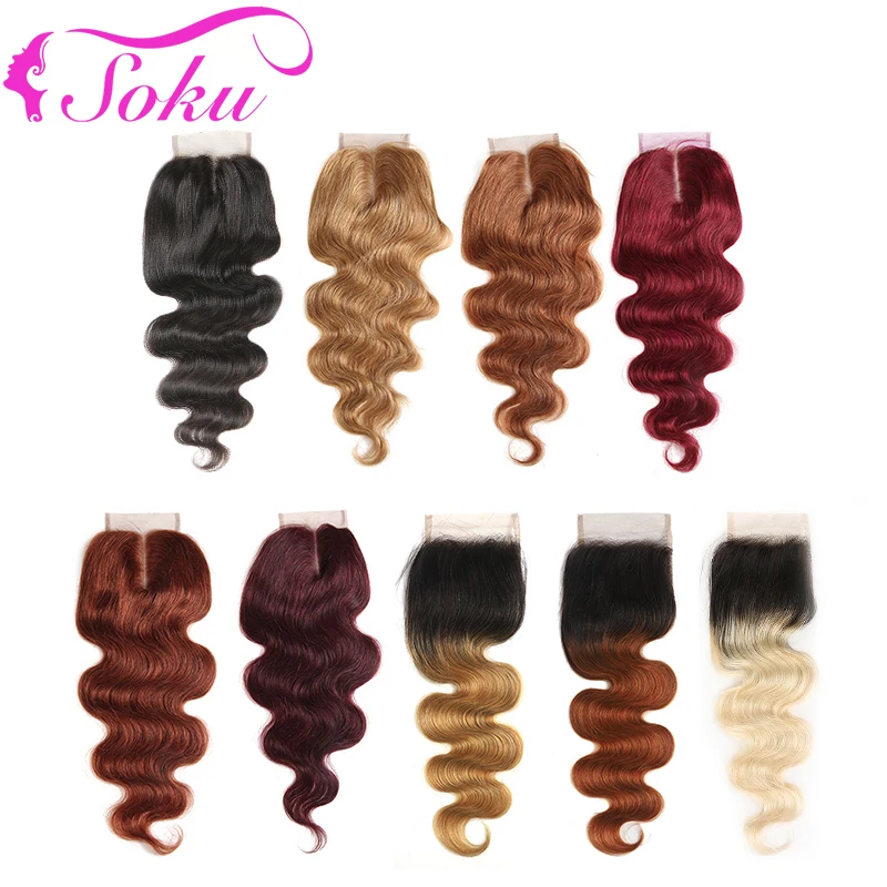 

Body Wave 4x4 Lace Closure SOKU 8-20inch Brazilian Lace Remy 100% Human Hair Free/Middle/Three Part Transparent Lace Closure