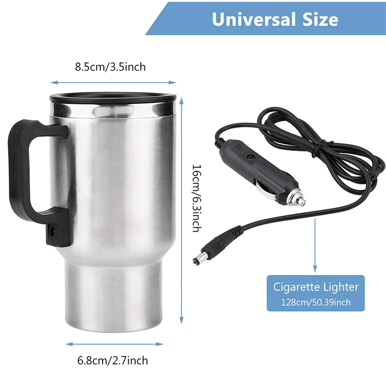 Travel Electric Kettle 450ml Electric In-car Travel Heating Cup Cigarette Lighter Plug Stainless Steel