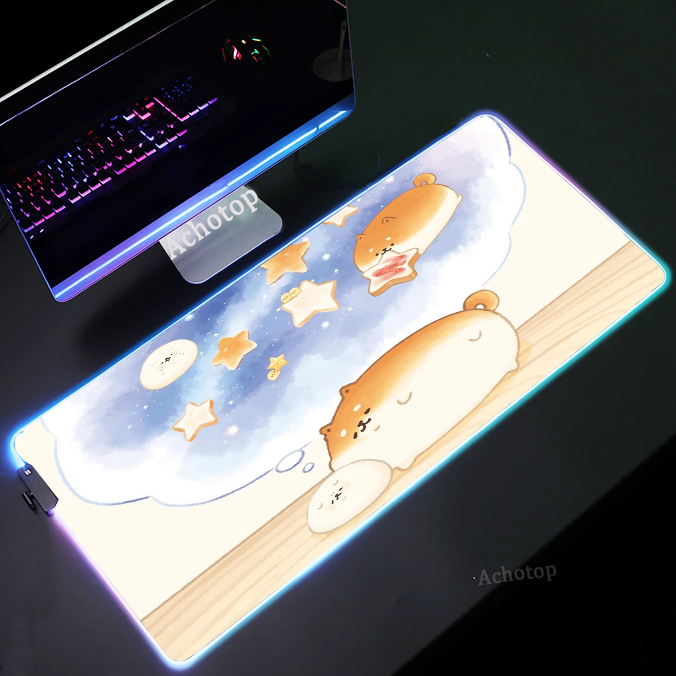 

RGB Dog Mouse Pad Game Speed Mousepad Gamer Luminous Mousemat Large Pc Gaming Carpet LED Backlight Mouse Mat XXL 90x40cm Deskmat