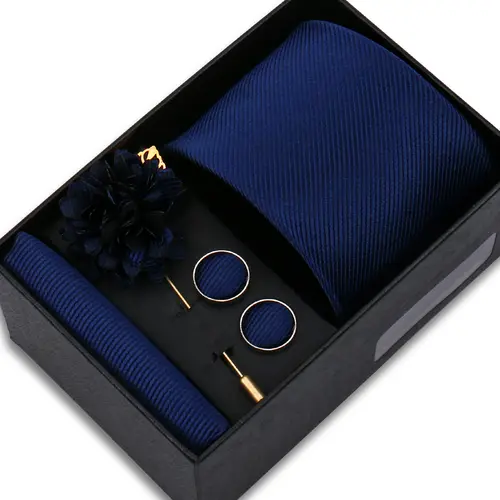 Top Quality Solid color Ties Hanky Cufflinks Brooch Set Elegant Jacquard Necktie For Men Business Wedding In Gift Box Gravatas - Image 14