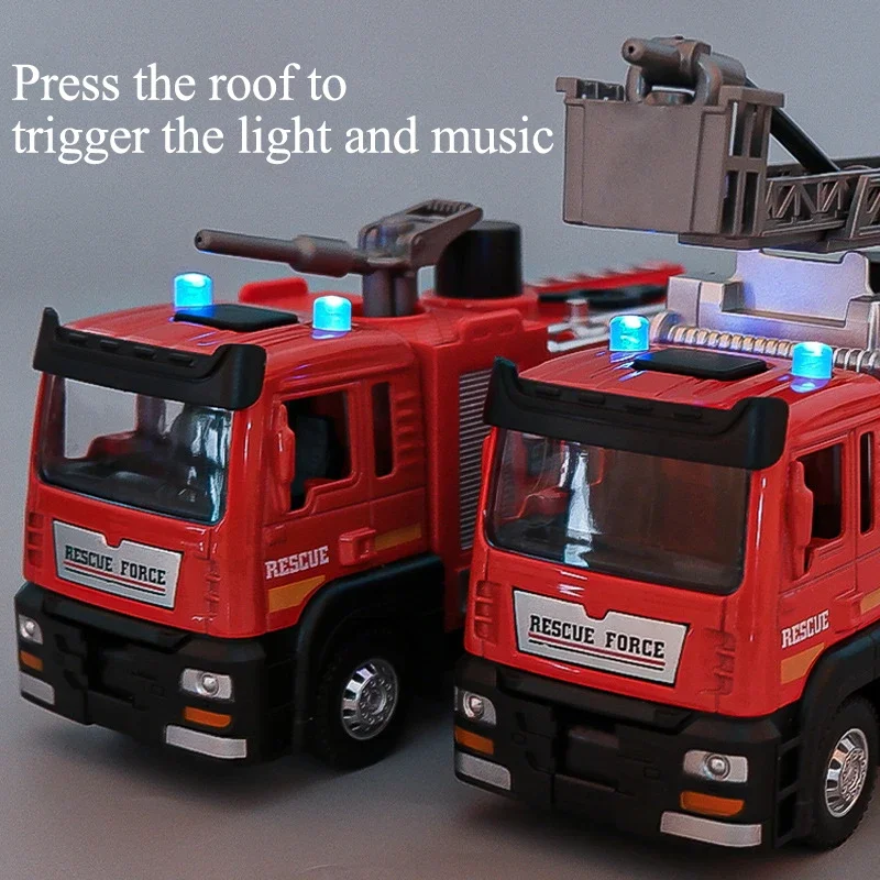 1:50 Fire Truck Diecast Alloy Sprinkler Toy with Light Music Water Simulation Spray Rescue Car Children's Toy Birthday Gifts 1 50 fire truck firefighter sprinkler toy diecast simulation alloy truck water spray with light music rescue car children s toy