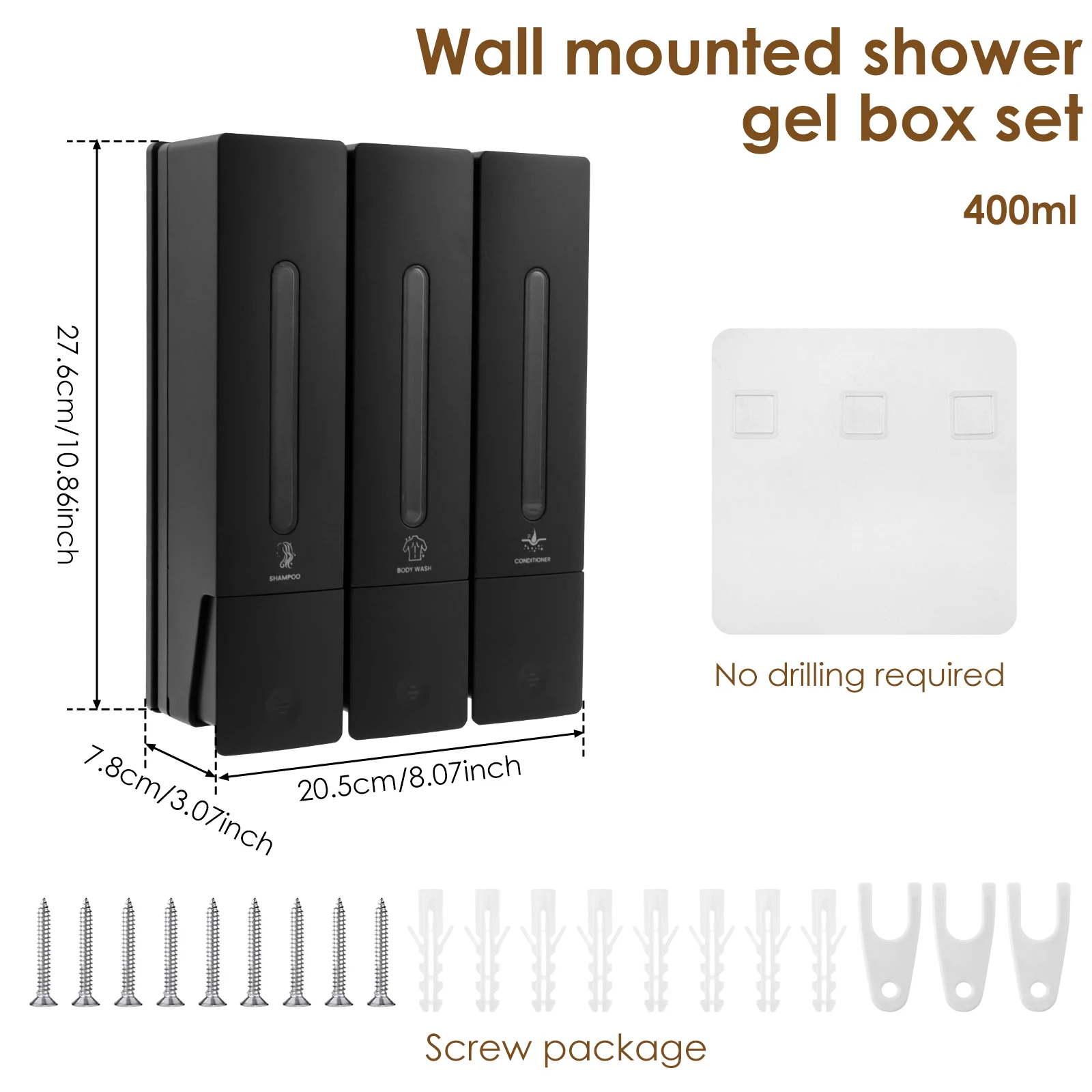 Liquid Soap Dispenser No Drill Wall Mounted Triple Shower Shampoo and Conditioner Dispenser for Home Hotel Bathroom Accessories 4