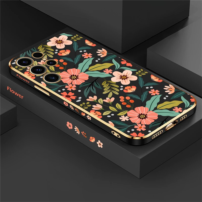 Luxury Plating Shockproof Floral Phone Case – Elegant Flowers Pattern Back Cover Coque