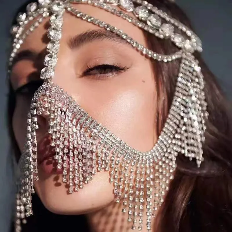 Luxury hot selling new tassel mask women's headwear diamond chain mask fashion crystal mask dance dress sexy face accessories