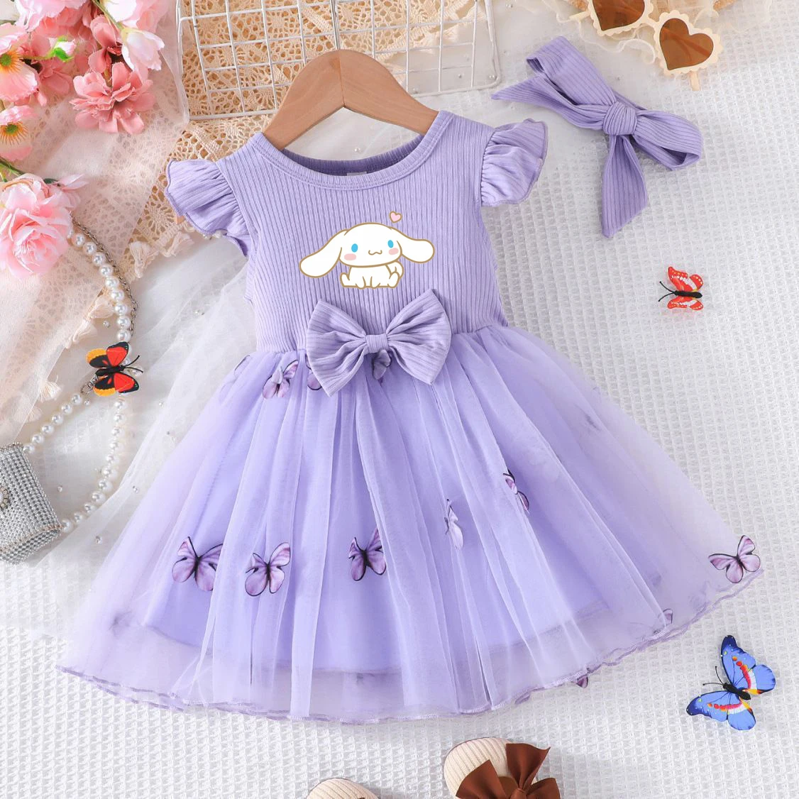 

Kawaii Sanrio Kawaii Hello Kitty Kuromi Детские платья летние милые Мультяшные сетчатые платья для девочек принцессы без рукавов юбка в подарок