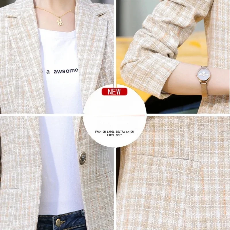 Spring Autumn Casual Women Blazer Lady Office Work Suit Slim Plaid Jacket Long-Sleeved One Button Women's Blazers Clothing New