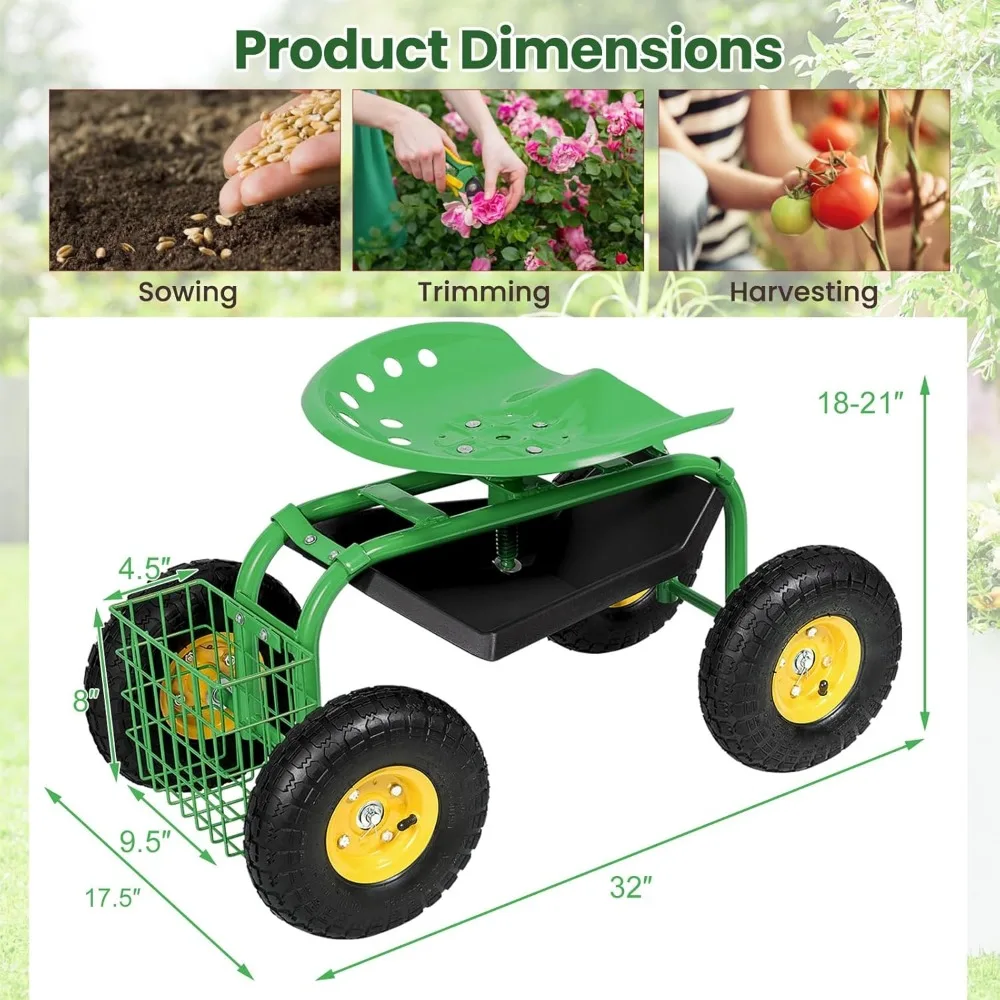 Rolling Garden Seat with Wheels & Storage 3
