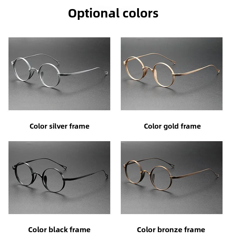 Japanische minimalistische Brille, Halbtitan-Rundrahmen mit Federlicht und Blaulichtfilterung, Retro-Vollrand-Design – Detail 11