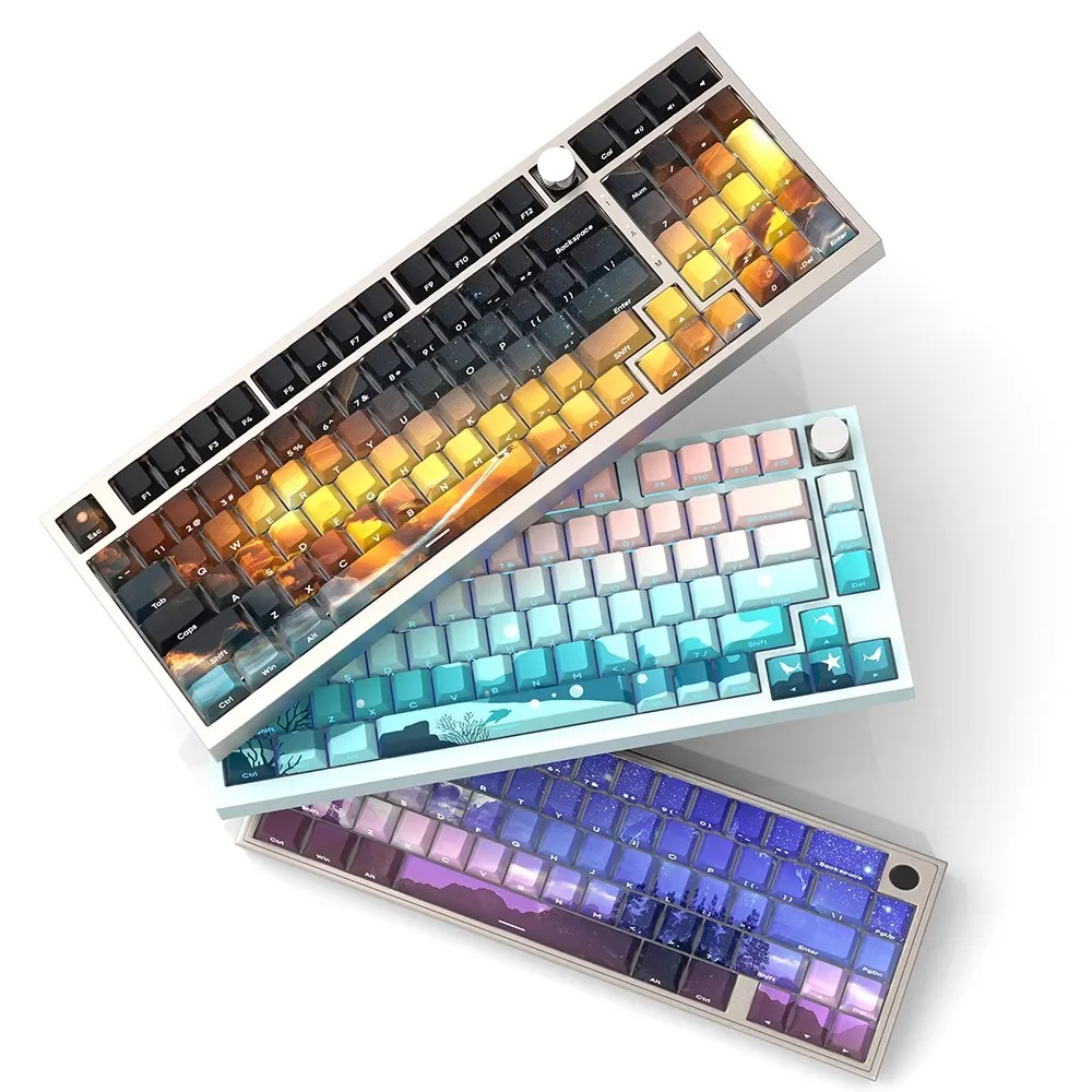 Pbt Dye Sublimation Side Backlit Key Caps a Luz do Amanhecer Deep Sea Starry Sky Keycaps Perfil de Cereja 124 Chaves Set