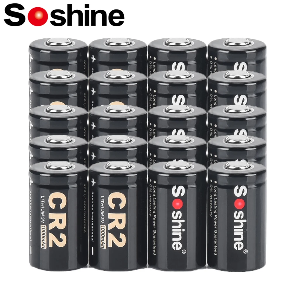 

Soshine 20PCs 1000mah 3V Alkaline Battery CR2 1000mah Primary Lithium Batteries for Microphones Camera Smoke Detector Mouses