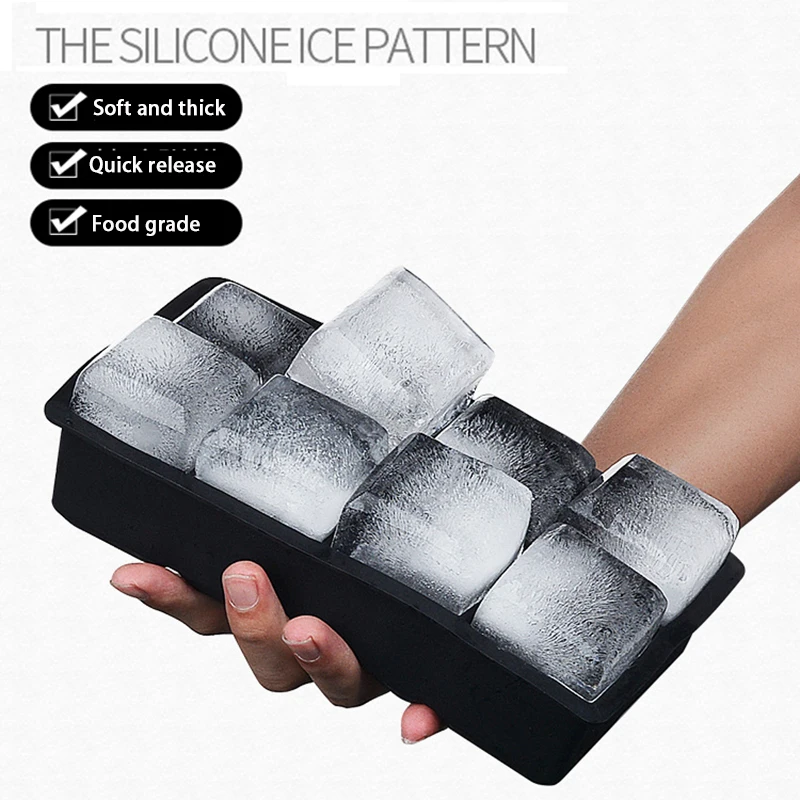 Large Ice Cube Tray Mold 8 Big 2 X 2 Inch Square Ice Cubes Silicon Tray  Pack 2