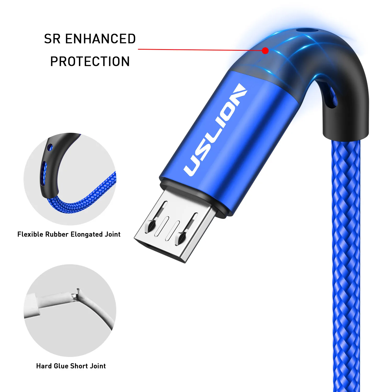 USLION Micro USB Cable Fast Charging For Samsung Xiaomi Android Redmi Note 5 Pro Data Cable Mobile Phone Charger Wire Cord Blue