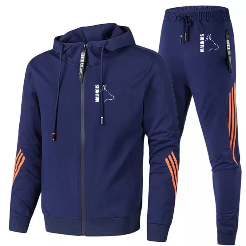 Silly dog Malino Belgium 2023 men's spring and autumn new striped fashion two-piece sportswear hooded outdoor sweatpants suit