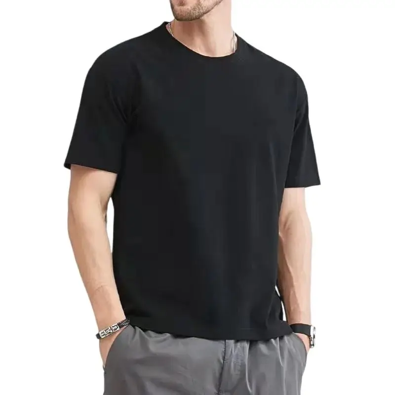 Heavy Cotton Short-sleeved Printed T-shirt National Style New Trend Breathable and Casual Small Round Neck Design Loose