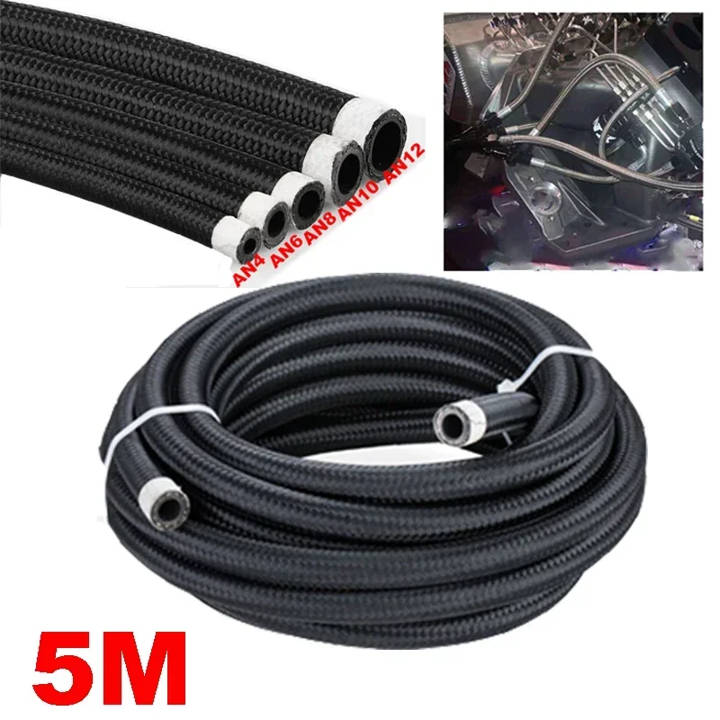 

16FT 5M AN4 AN6 AN8 AN10 AN12 Car Fuel Hose Oil Gas Cooler Hose Line Pipe Tube Nylon Stainless Steel Braided Inside CPE Rubber