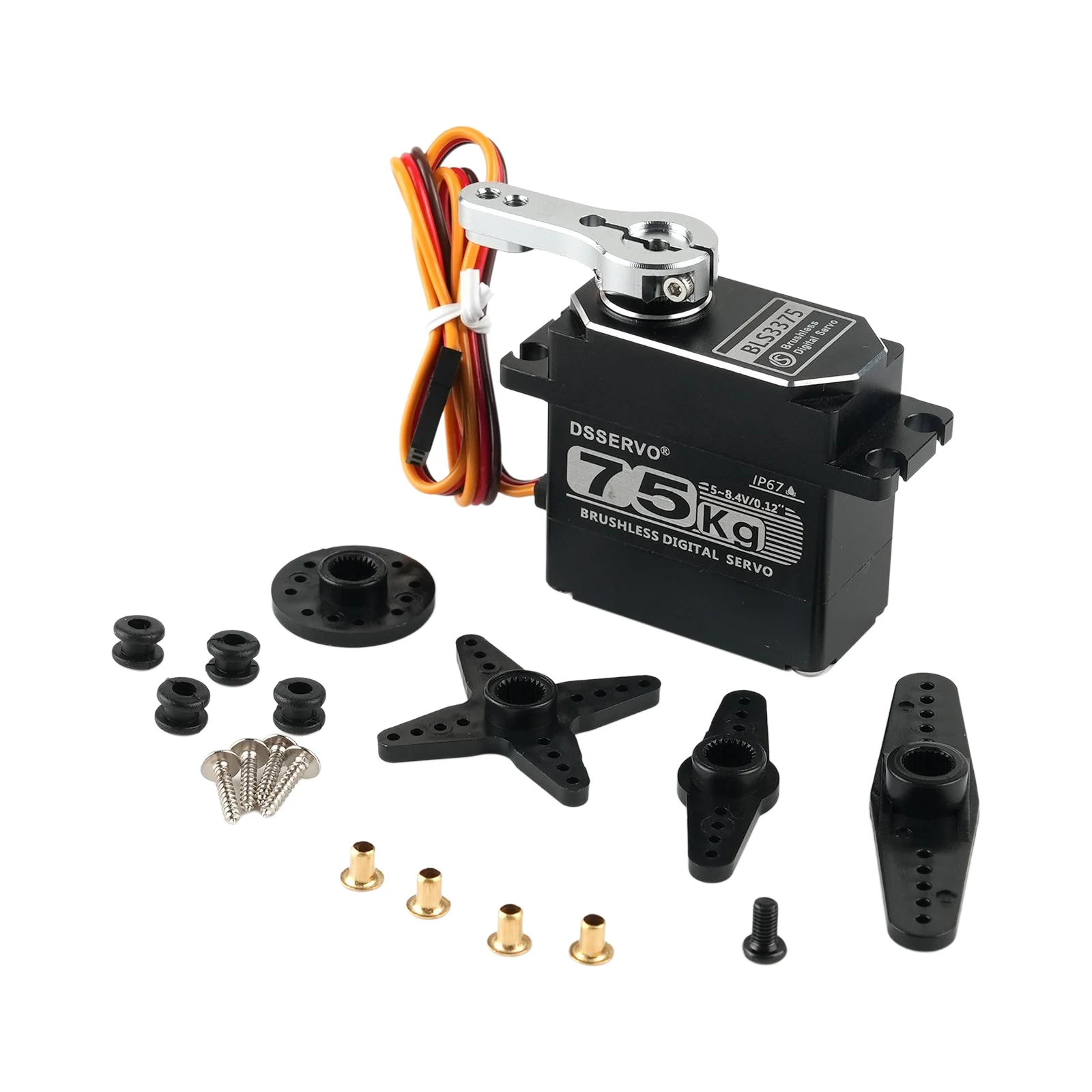 Servomoteur numérique sans balais 75kg 7.4V étanche IP67 avec câble et connecteur étanche