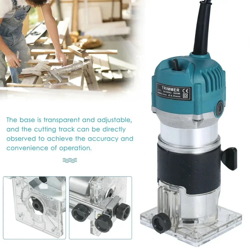Electric Wood Router 800W Woodworking Electric Trimmer Wood Milling Machine Power Carpentry Tools 6.35/6mm Milling Cutter EU US woodworking tools wood router plunge router