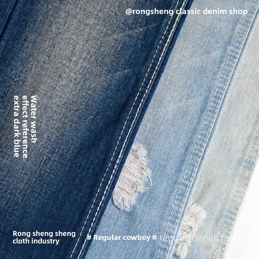 Non-Stretch Left Diagonal Cotton Blend Denim Fabric Deep Blue Black Surface for Jeans Jacket Clothing Accessories