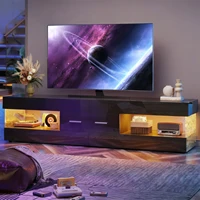 67" Modern TV Stand for TVs 55 to 75 Inch, High Gloss LED Entertainment Center with Stone-Patterned Doors with Drawer & Storage 6