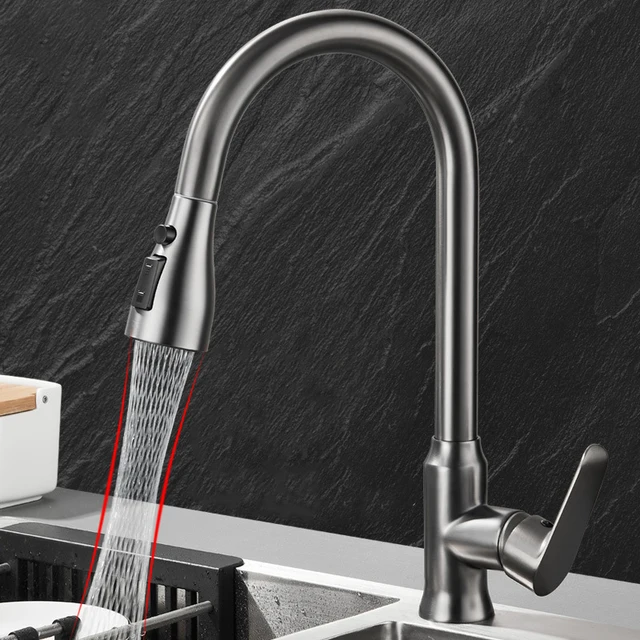 Kitchen Faucet Single Hole Pull Out Spout Kitchen Sink Mixer Tap Stream Sprayer Head Chrome/Black Mixer Tap 1