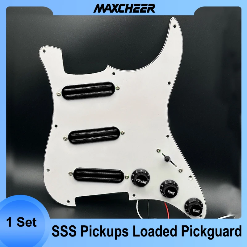 

SSS 3 Pcs Mini Humbucker Pickup Electric Guitar SSS Loaded Pickguard 9K/9K/9K Prewired Scratchplate for ST Style Guitar